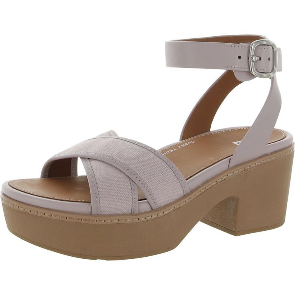 Fitflop Womens Pilar Crossover Purple Leather Canvas Block Heel Sandals NWT